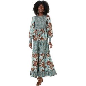 Tuckernuck Robin Egg Libby Mixed Floral Print Tiered Maxi Dress XS